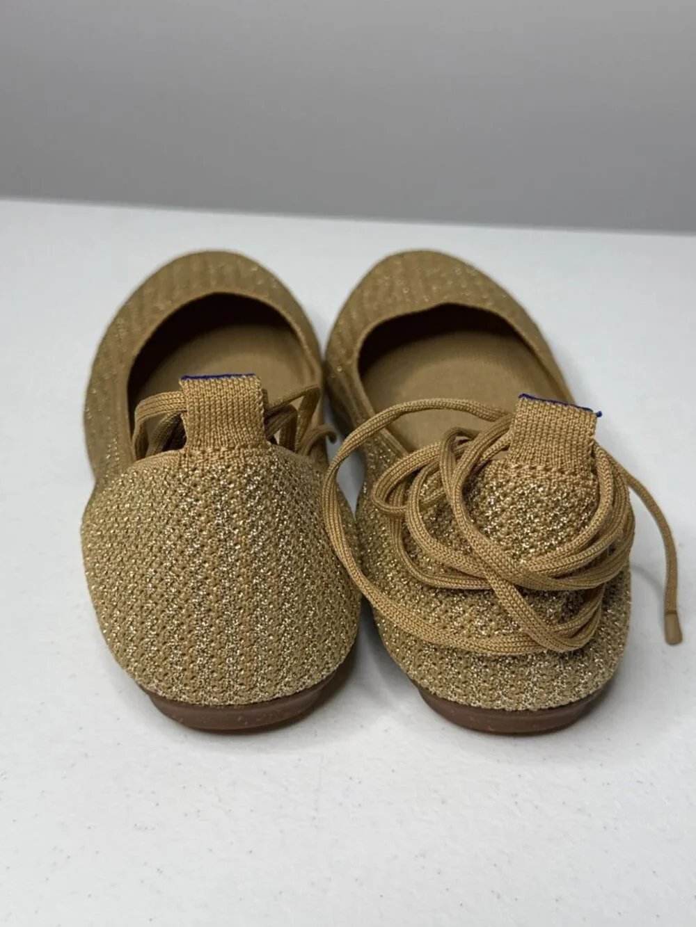 Rothys Gold Metallic Lace Up Ballet Flats Size 9.5